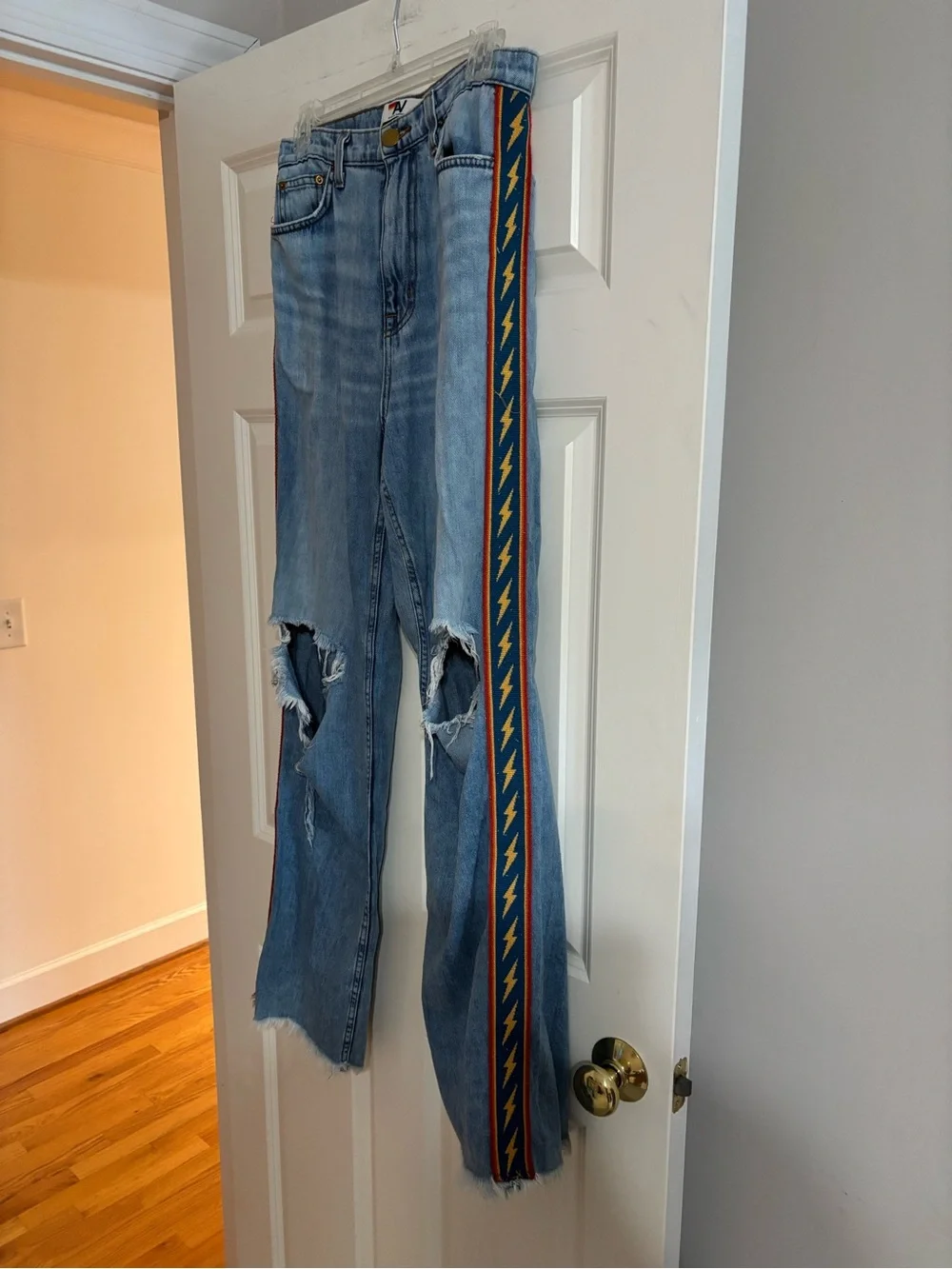 Aviator Nation Bolt Stripe Gypsy Jeans, Wide Leg & Hi-Rise Womens size 27